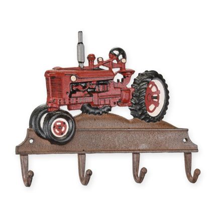 Hakenleiste mit Traktor aus Gusseisen, A CAST IRON RED TRACTOR COAT HOOK