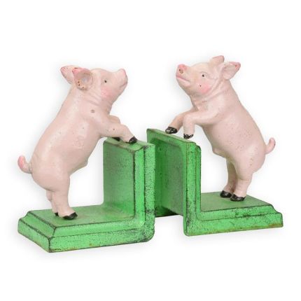 Paar Buchstützen mit Schweinen aus Gusseisen, A PAIR OF CAST IRON PIG BOOKENDS