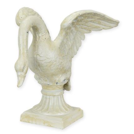 Gusseisentierfigur Schwan auf Sockel, A CAST IRON SWAN WITH BASE