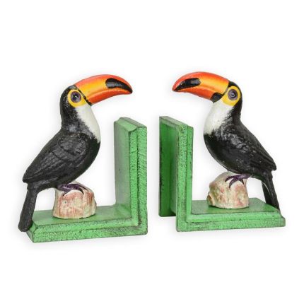 2er-Set Gusseisen-Buchstützen mit Tukanfiguren, A PAIR OF CAST IRON TOUCAN BOOKENDS