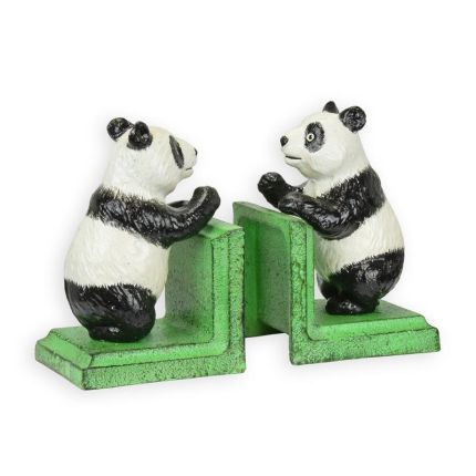 A PAIR OF CAST IRON PANDA BOOKENDS