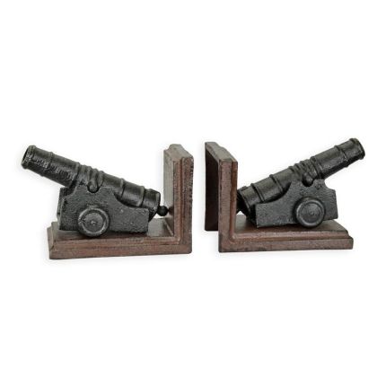 Paar Buchstützen mit Kanonen, A PAIR OF CAST IRON CANON BOOKENDS