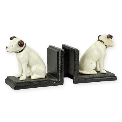 A PAIR OF CAST IRON NIPPER DOG BOOKENDS, BLACK BASE