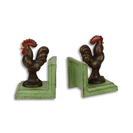 2er-Set Gusseisen-Buchstützen mit Hahnfiguren, A PAIR OF CAST IRON ROOSTER BOOKENDS