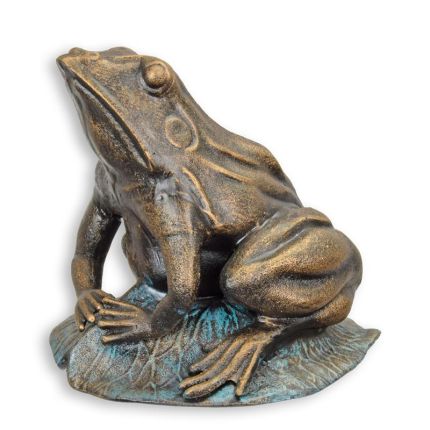 Gusseisentierfigur Frosch, A CAST IRON SCULPTURE OF A FROG SITTING ON A LOTUS