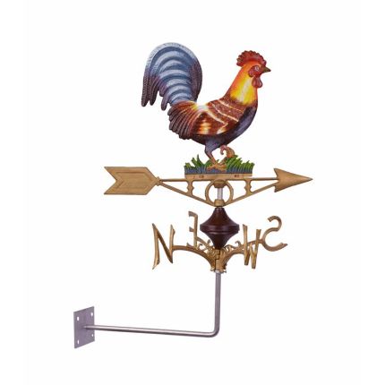 Wetterfahne mit Hahn aus Gusseisen, A CAST IRON WALL MOUNT ROOSTER WEATHER VANE