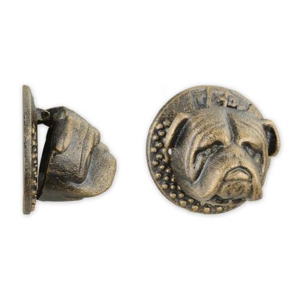 Paar Türklopfer Bulldogge aus Gusseisen, A PAIR OF CAST IRON BULLDOG HEAD DOOR KNOCKERS