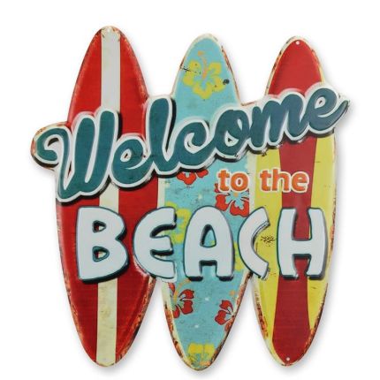 Geprägtes Blechschild, AN EMBOSSED TIN PLATE - WELCOME TO THE BEACH