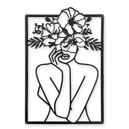 Wanddekoration Frau mit Blumen in Konturdarstellung, Zinnblech, A TIN OUTLINE WALL DECOR - FEMALE WITH FLOWERS