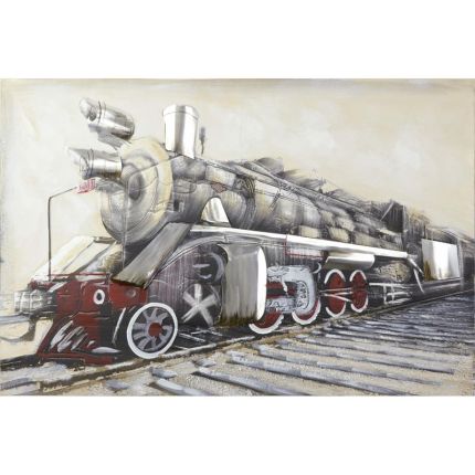 Gerahmtes Ölgemälde Lokomotive, A FRAMED OIL PAINTING IN RELIEF, DEPICTING A LOCOMOTIVE