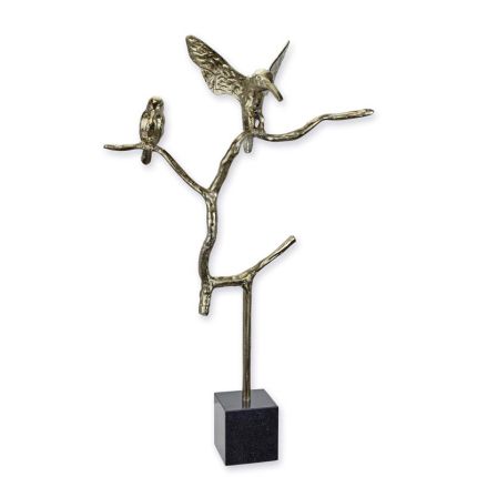 Aluminiumfigur Vögel auf Ästen mit Marmorsockel - Höhe 75 cm