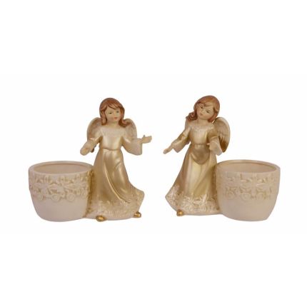Paar Kerzenhalter mit Engelfiguren, Teelichthalter, A PAIR OF FIGURAL PORCELAIN TEA LIGHT HOLDERS
