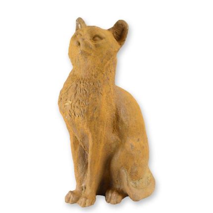 Gusseisentierfigur Katze, rostfarben, A RUSTY CAST IRON FIGURINE OF A CAT