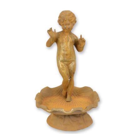 Vogelbad mit Putte aus Gusseisen, rostfarben, A RUSTY CAST IRON PUTTO BIRD BATH