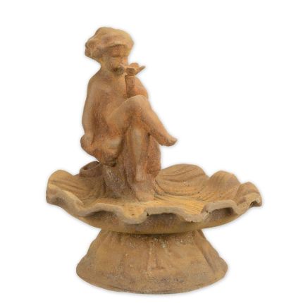 Gusseisen-Vogelbad mit Putte, rostfarben, A RUSTY CAST IRON PUTTO BIRD BATH