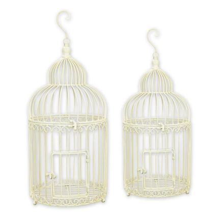 Paar Vogelkäfige aus Eisen, weiß, A PAIR OF WHITE IRON BIRDCAGES