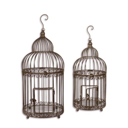 Paar Vogelkäfige aus  Eisen, braun, A PAIR OF BROWN IRON BIRDCAGES