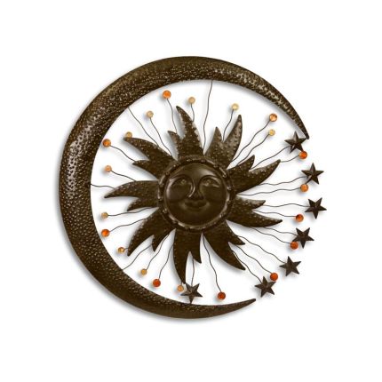 Eisen-Wanddekoration Sonne, Sterne, Mond, AN IRON CELESTIAL WALL PLAQUE