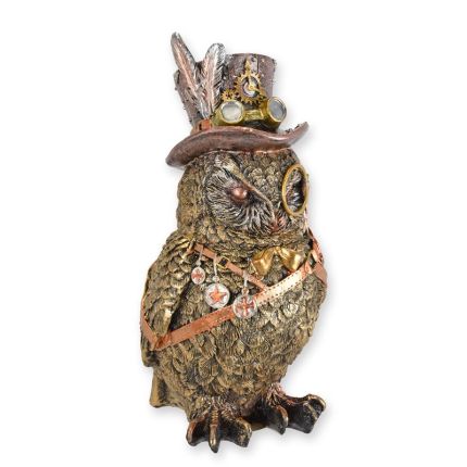 A RESIN STEAMPUNK FIGURINE OF THE WISE OWL