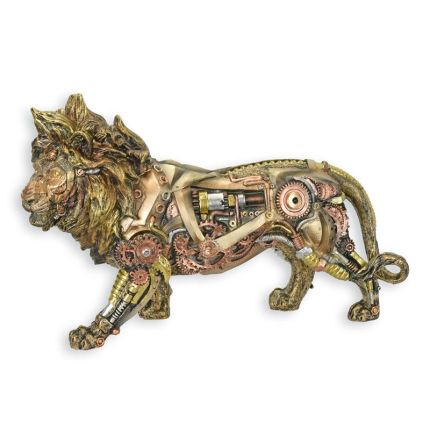 Steampunk Löwenfigur, Polyresin, A RESIN STEAMPUNK FIGURINE OF A LION