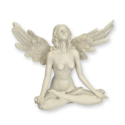 Kunststeinfigur Engel in Gyan-Mudra-Pose, Polyresin, A RESIN FIGURINE OF AN ANGEL IN GYAN MUDRA POSE