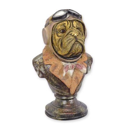 Polyresin-Büste Hund als Pilot, A RESIN BUST OF A BULLDOG DRESSED AS PILOT