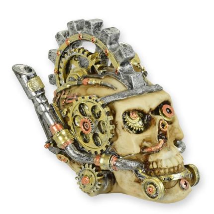 Steampunk Schädel mit Auspuffrohren, Polyresin, A RESIN STEAMPUNK EXHAUST SKULL