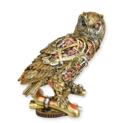 Polyresinfigur Steampunkt-Eule, Eulenfigur, Dekofigur, A RESIN STEAMPUNK FIGURINE OF AN OWL