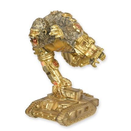 Polyresinfigur Steampunk-Gorilla mit Panzer, Dekofigur, A RESIN STEAMPUNK FIGURINE OF A GORILLA ON A TANK