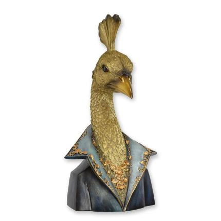 Pfauen-Büste - Höhe 57,2 cm - bekleidete Polyresinfigur
