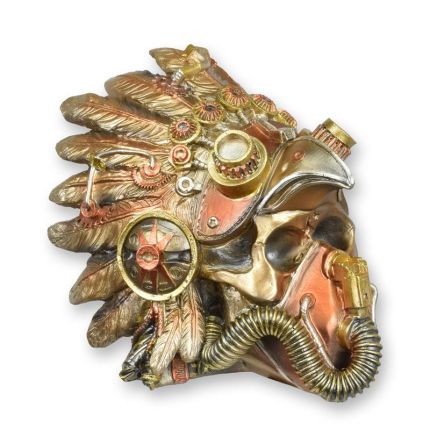 Steampunk-Schädel mit indigenem Kopfschmuck - Höhe 15,8 cm - Polyresin