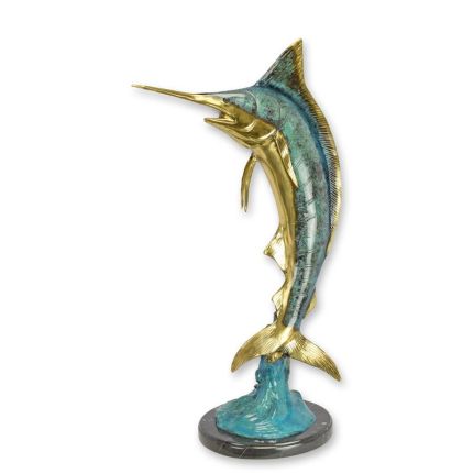 Bronzefigur Marlin - H. 65,4 cm - mehrfarbig - Marmorsockel