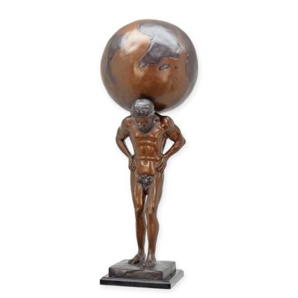 Bronzefigur Atlas mit Weltkugel, A BRONZE SCULPTURE OF ATLAS