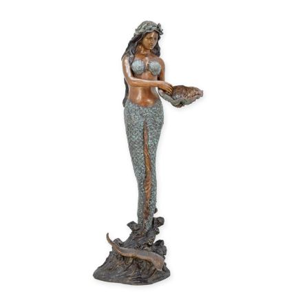 Bronzefigur Meerjungfrau, A BRONZE FOUNTAIN OF A MERAID HOLDING A SHELL