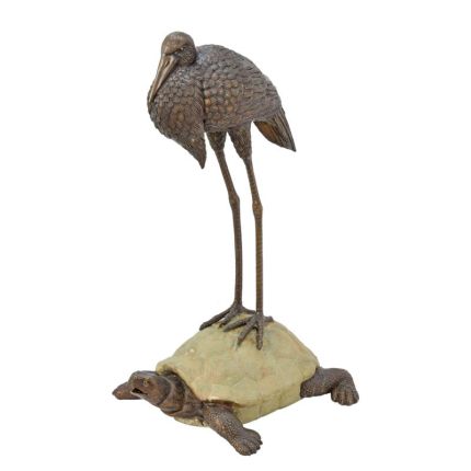 Brunnenfigur Bronze - Reiher u. Schildkröte - Höhe 103 cm