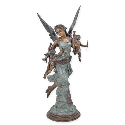 Bronzefigur Engel mit Putten, Engelfigur, A BRONZE SCULPTURE OF AN ANGEL WITH 2 PUTTI