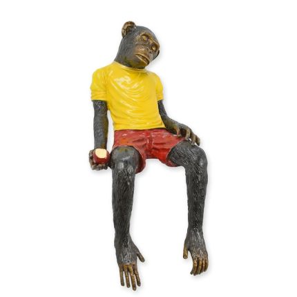 Bronzefigur bekleideter sitzender Affe, Höhe 110 cm