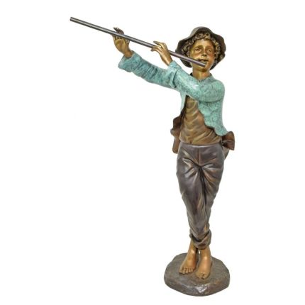 Bronzefigur Musikant, Jungenfigur, A BRONZE SCULPTURE OF BOY PLAYING FLUTE