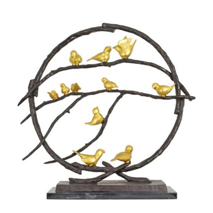 Moderne Bronzefigur Vögel im Baum, A MODERNIST BRONZE SCULPTURE OF BIRDS IN A TREE