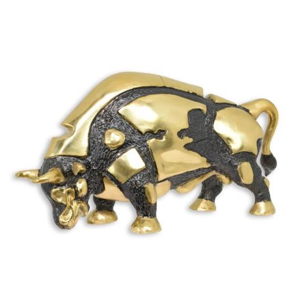 Moderne Bronzefigur Stier schwarz und gold, A MODERNIST BRONZE SCULPTURE OF A BULL - BLACK AND GOLD