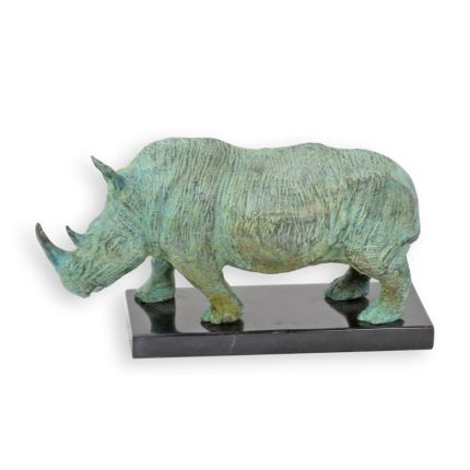 Bronzetierfigur Nashorn, altgrün, A BRONZE SCULPTURE OF A RHINOCEROS - OLD GREEN