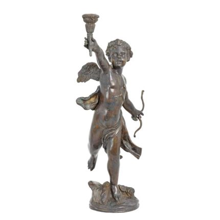 Bronzefigur Amor als Kerzenhalter, A BRONZE CUPID CANDLE HOLDER