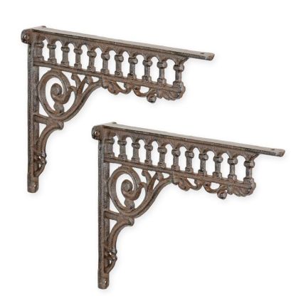 Paar Blumenwandhaken aus Gusseisen, A PAIR OF CAST IRON WALL BRACKETS