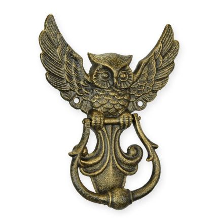 Paar Türklopfer Eule aus Gusseisen, A PAIR OF CAST IRON OWL DOOR KNOCKERS