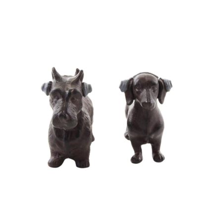 2er-Set Hundefiguren, Gusseisen, A PAIR OF CAST IRON DACHSHUND AND TERRIER WITH HEADPHONE