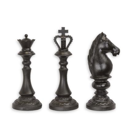 3er-Set schwarze Gusseisen-Schachfiguren, A SET OF 3 CAST IRON CHESS PIECES - BLACK