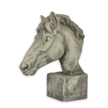 Polyresinfigur Pferdekopf auf Sockel, grau, A RESIN AND MGO HORSE HEAD, DARK GREY