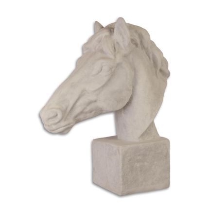 Kunststeinfigur Löwenkopf, weiß, Polyresin, A RESIN AND MGO HORSE HEAD, WHITE