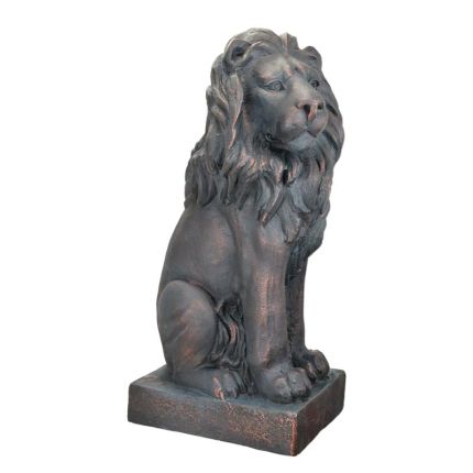 Kunststeinfigur Löwe, altschwarz, Polyresin, A RESIN AND MGO SCULPTURE OF A SITTING LION - OLD BLACK