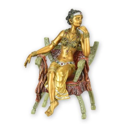 Bronzefigur orientalische Frau, A BRONZE SCULPTURE OF A WOMAN IN A CURULE CHAIR